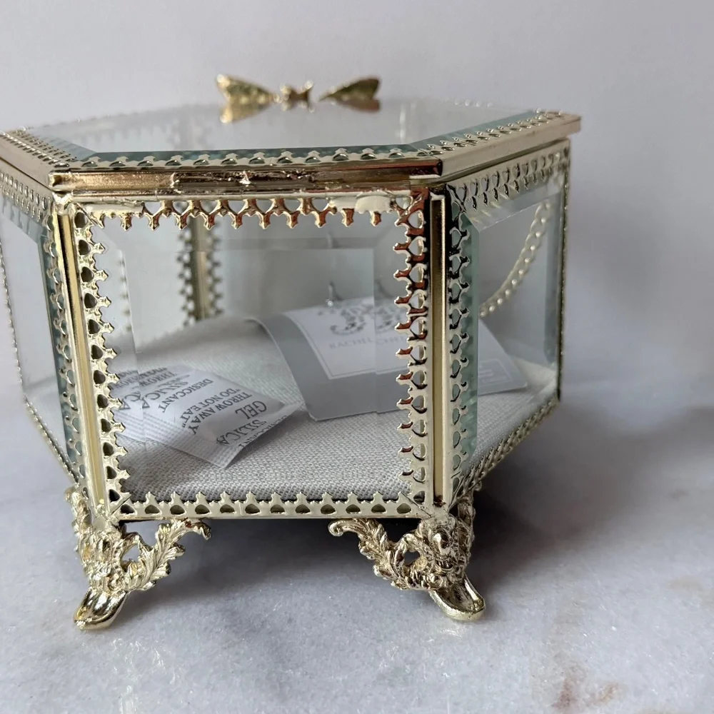 Antique style glass and gold filigree jewelry box